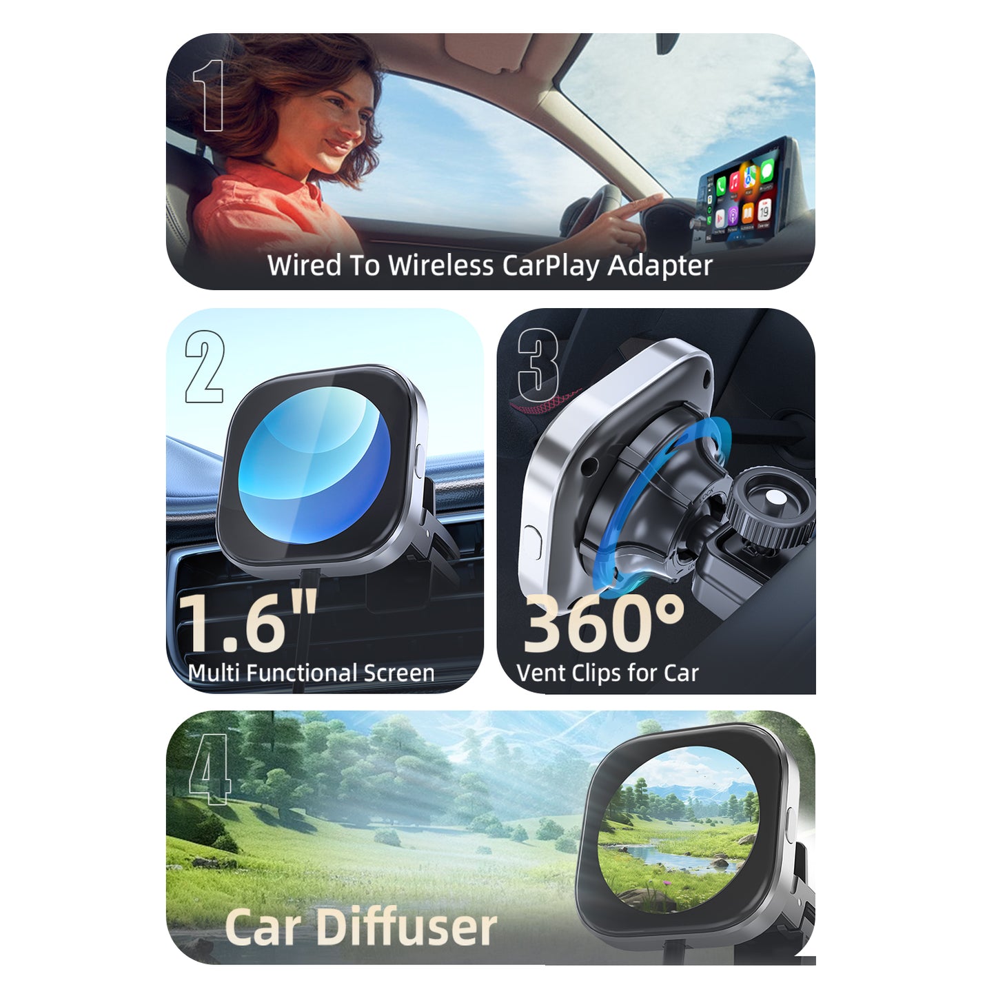 CarPlayClip - Wireless Carplay Adapter With Multi Functional Screen